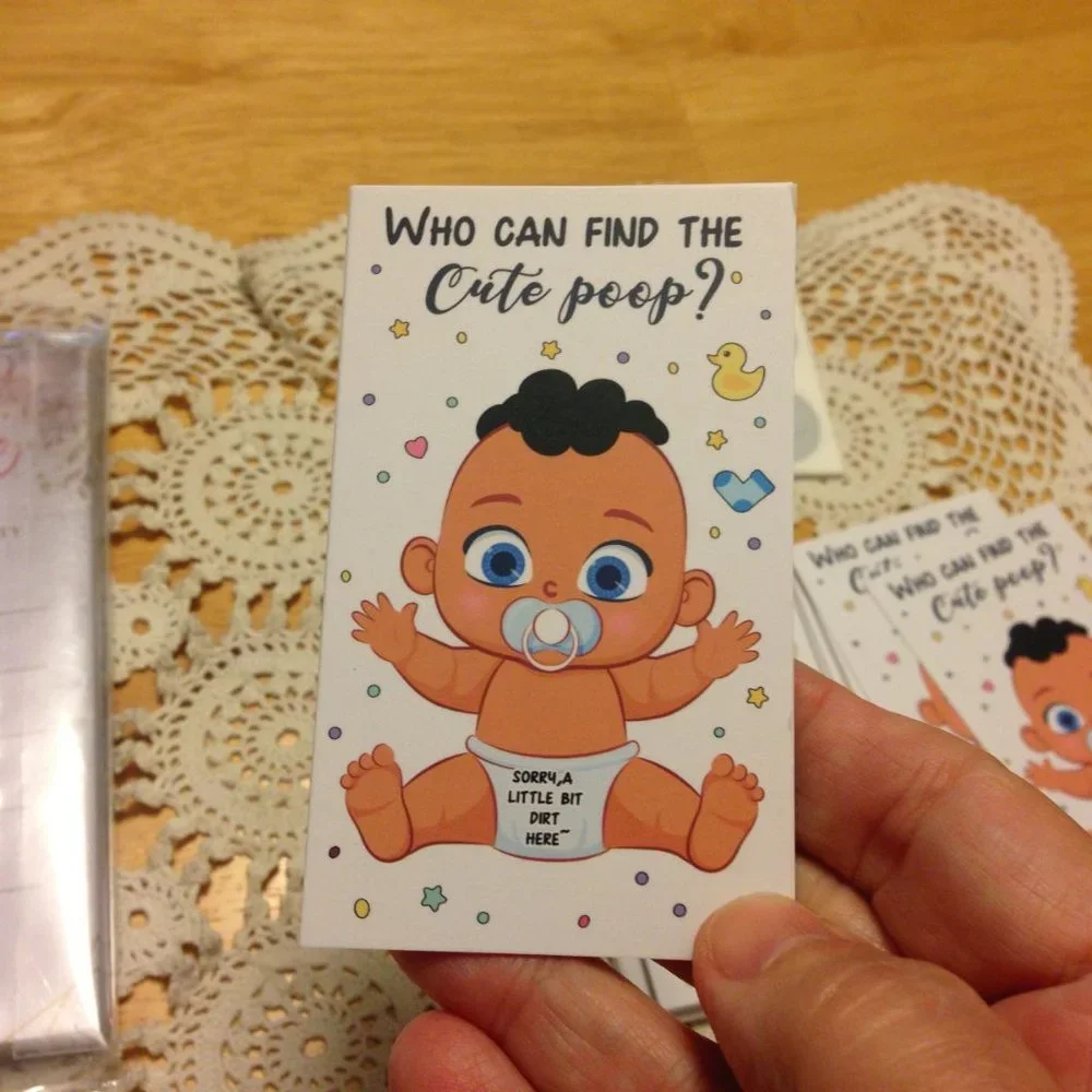 Cards for gender reveal party plus baby shower game